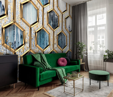 Hexagon fotobehang Glamour Gold