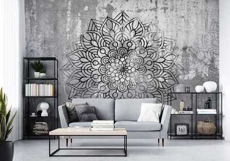 Mandala fotobehang Donker grijs