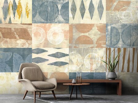 Geometrisch Boho behang Terracotta