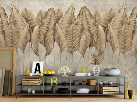 Palmbladeren behang Bruin Beige