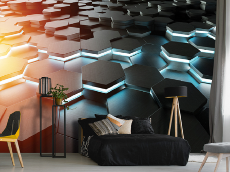 Fotobehang Oplichtende Hexagons