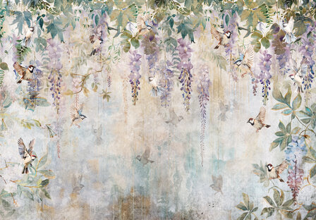 Wisteria fotobehang Vogels