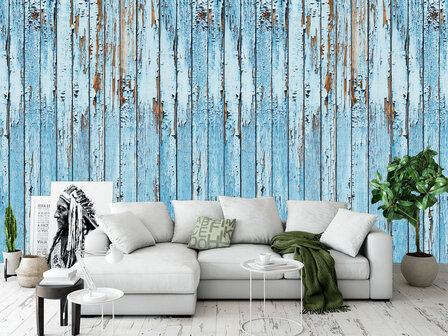 Hout fotobehang Blauwe planken