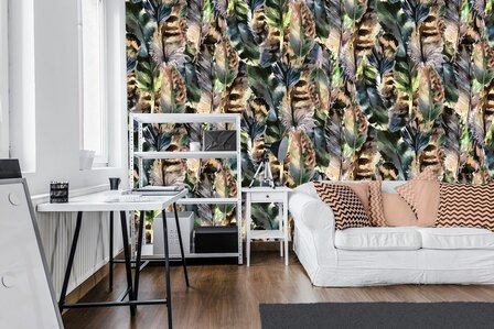 Veren fotobehang geel-groen