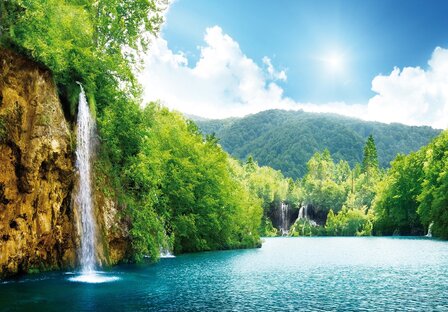 Waterval fotobehang bergmeer