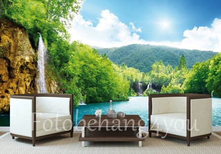 Waterval fotobehang bergmeer