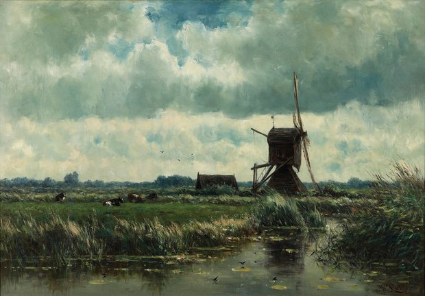 Polderlandschap met windmolen fotobehang