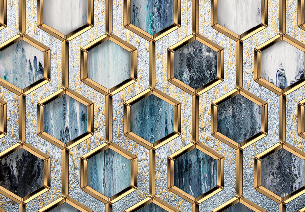 Hexagon fotobehang Glamour Gold