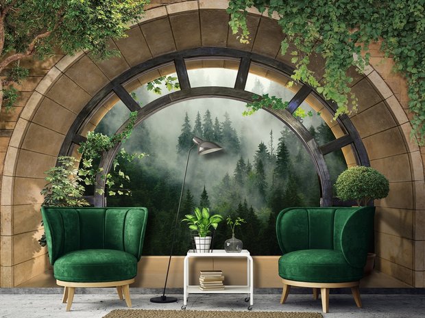 3D behang Doorkijk Misty Forest | Fotobehang4you -
