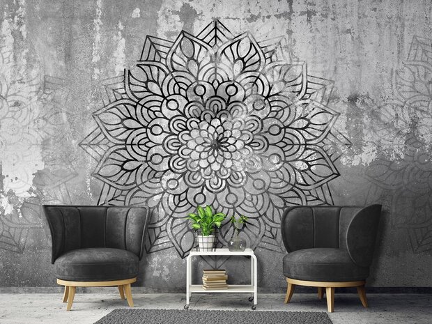 Mandala op oude muur behang Donker grijs