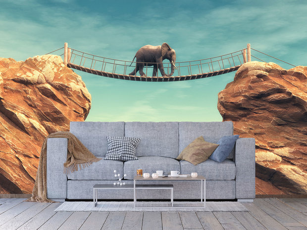 Olifant op brug fotobehang