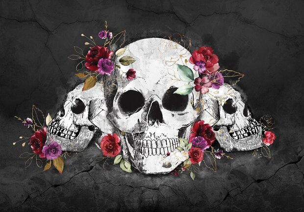 Skulls fotobehang Flowers