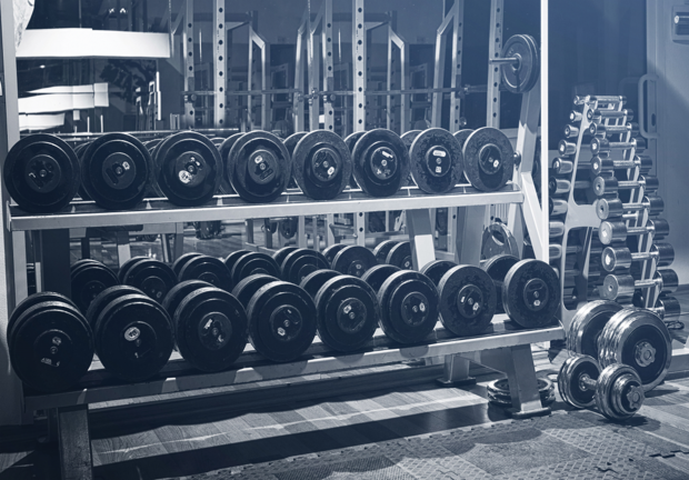 Oude sportschool fotobehang Barbell