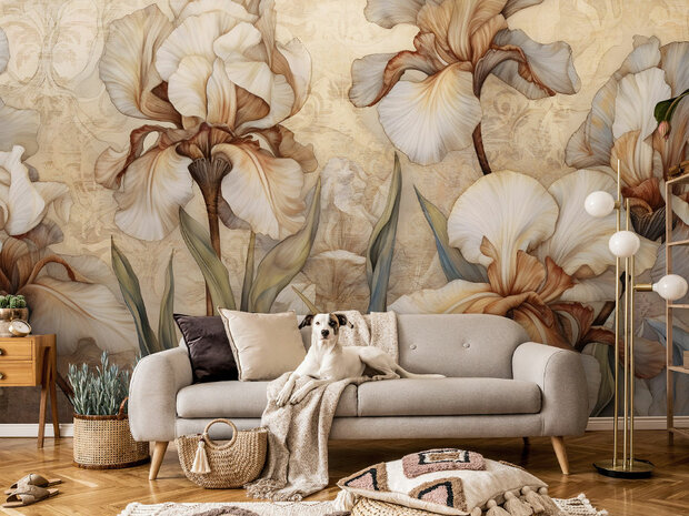 Iris behang Beige 