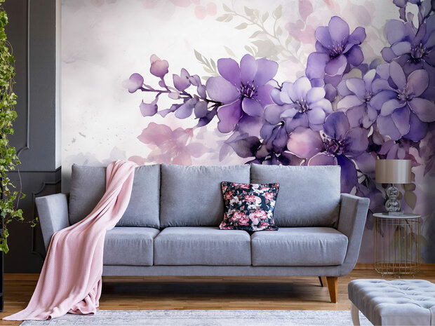 Paarse Bloemen behang Violet