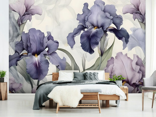 Iris bloemen behang Paars