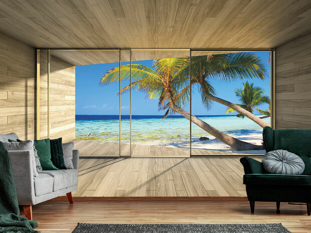 Strand palmbomen 3D fotobehang