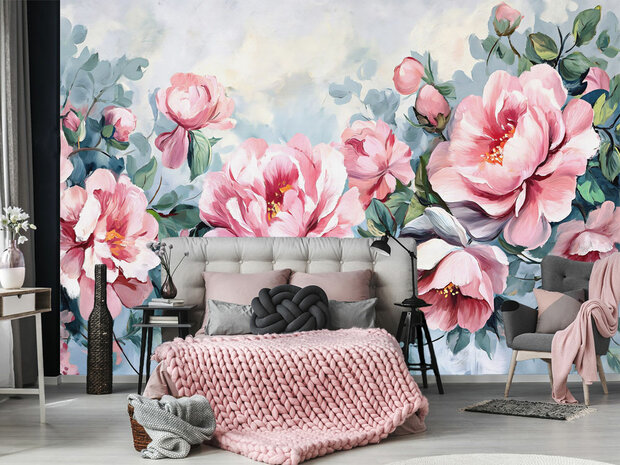 Pioenrozen behang Pink Peonies