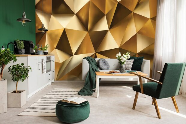 Abstract Gold behang Hexagon