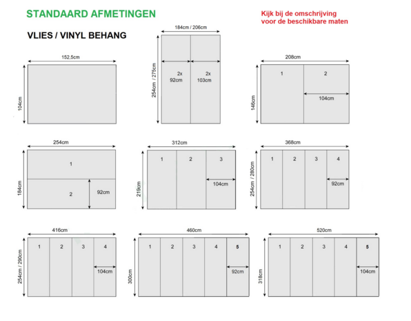 Standaard afmetingen fotobehang