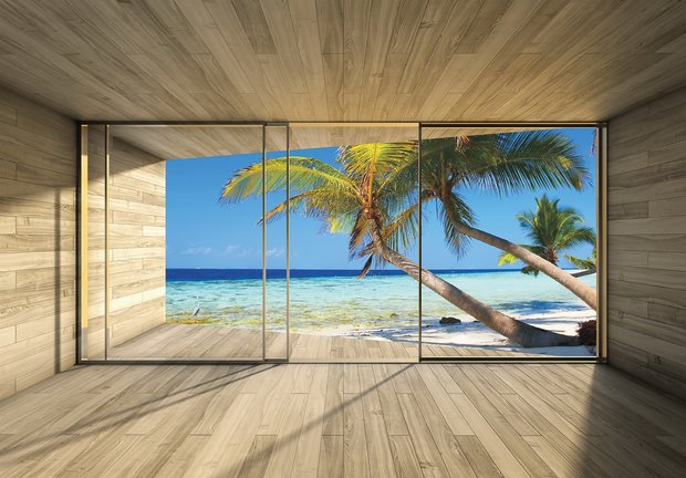 Strand palmbomen 3D fotobehang