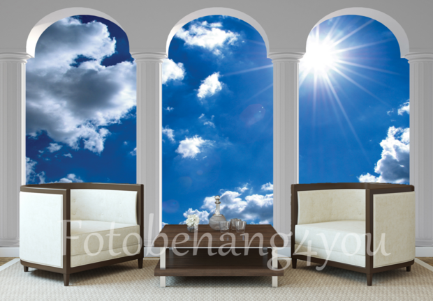 Zon en wolken 3D fotobehang